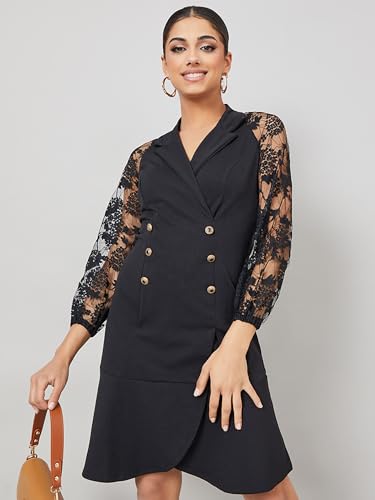 Image of Miss Chase Women's Round Neck Sleeveless Polyester Ruffled Knee- Length Dress