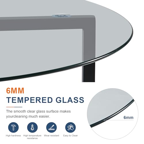 CLIPOP Circle Coffee Table with Tempered Glass Top, Stylish Round Glass Coffee Table with Adjustable Feet & Triangle Structure Metal Frame, Perfect for Living Room, Home Office(Clear Glass Top) - Image 5
