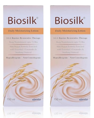 Image of BIOSILK Lotion 150ml: Lightweight, non-greasy body lotion for dry, sensitive skin With 3:1:1 Ceramide Complex, Oatcom & Pentavitin for 72-hour hydration Hypoallergenic & paraben-free,Pack of 2