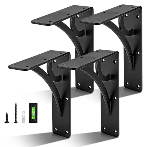 4PCS Heavy Duty Shelf Brackets for 8-10in Shelves - 330LBS Capacity Metal L Brackets for Wall Mounted Shelving - Decorative & Sturdy Support for Floating Shelves DIY Projects - Hardware Included