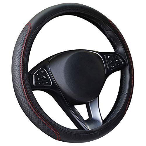 Coprivolante per auto, in ecopelle, antiscivolo, colore: nero + rosso