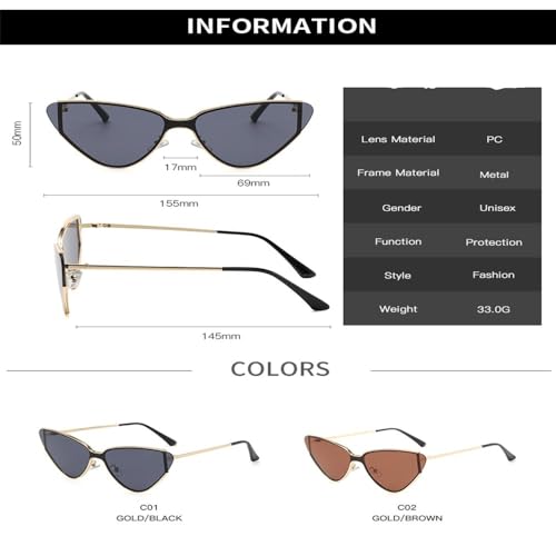 Lunettes de soleil œil de chat steampunk dorées et noires pour homme et femme - 7