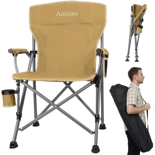 Image of Heavy Duty Folding Camping Chair for Camp, Picnic, Lawn, Fishing | Adjustable Back; Weight Capacity 400 LBS;Hard Arm Portable Chair;Cup Holder;Storage Bag;carrying bag