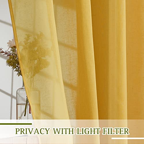 NICETOWN Citrine Linen Curtains 108 inches Long, Grommet Decorative Semi Sheer Gold Curtains Linen Blend Window Drapes Privacy with Light Filtering for Living Room, W52 x L108, 2 Panels