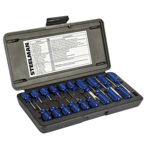 Steelman 19-Piece Master Terminal Tool Kit for Auto Techs, Removes Terminal Block Wires Without Damage, Includes: Tube, Flat, Fork Blade, Single Pin, Sheathing Ripper, & Others