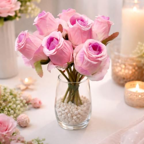 Image of SATYAM KRAFT 6 pcs Artificial Rose Flower Stick for - Home, Office, Bedroom, Balcony, Table Display, Living Room Decoration and Craft Corner, Diwali (Pack of 6) (Pink - 24)