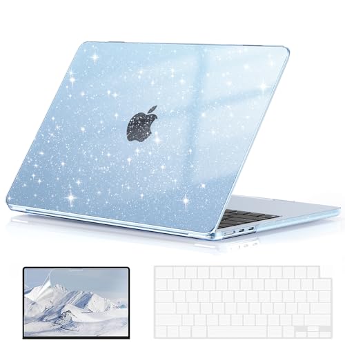 Image of EooCoo Case Compatible with MacBook Air 13 inch M4 2025 2024-2022 Release M3 M2 A3240 A3113 A2681, Glitter Hard Shell&Keyboard Skin Cover&Screen Protector for Mac Air 13.6 inch Case, Sparkly SkyBlue