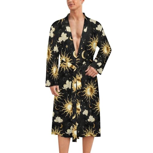 Peignoir de bain homme kimono léger noir et doré vêtement de nuit imprimé