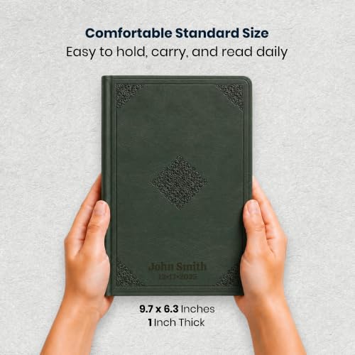 Image of Personalized ESV Large Print Bible for Adult, Name Engraved, Standard Size | Customize Your Green Faux Leather Bible Your Way, Stay-Open Lay-Flat & Easy-Read Two-Column, Christian Occasion Gift