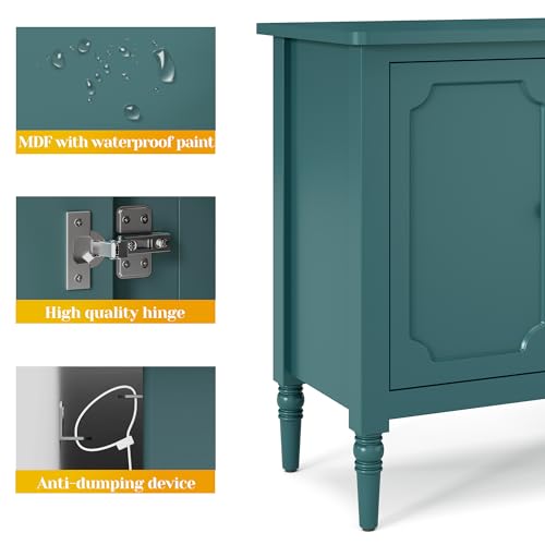 Image of FansaFurn 58 inch Large Sideboard Buffet Cabinet for Living Room | Mid Century Credenza Buffet Table with 4 Doors for Coffee Bar, Storage Cabinet for Dining Room, bedroom, Turquoise Blue