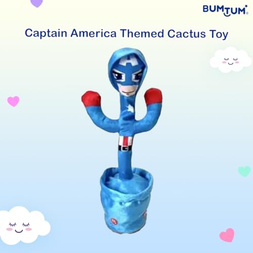 Image of Bumtum Dancing Singing Captain America Theme Character Toy, Wriggle & Singing for Babies & Kids, Plush Musical Electronic Toys, Voice Recording Repeats(Blue)