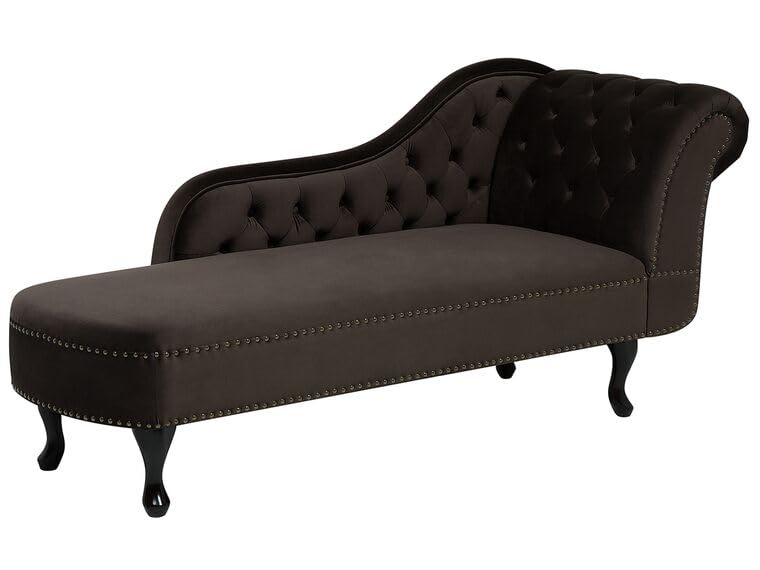 Image of Velvet Modern Chesterfield Chaise Lounge Couch 166 X 63 X 76 for Your Loving Space (Brown, Right Arm)