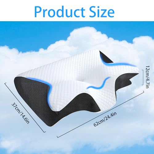 Orthopädisches Nackenkissen aus Memory Foam, Ergonomisches Kopfkissen Nackenschmerzen, Memory Foam Pillow Kopfkissen für Seiten, Rücken & Bauchschläfer zur Verbesserung der Schlafqualität (Schwarz)