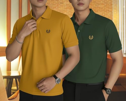 Image of MACK JONNEY Men's Solid Polo T-Shirt | Premium Cotton Blend | Regular Fit | Short Sleeve | Collared Casual Wear|Pack of 2 -MJ-157
