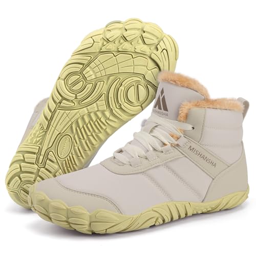 Mishansha Botas Mujer Invierno - Botines Mujer Invierno Botas Nieve Zapatos Invierno Barefoot Zapatillas Minimalistas Albaricoque Gr.38