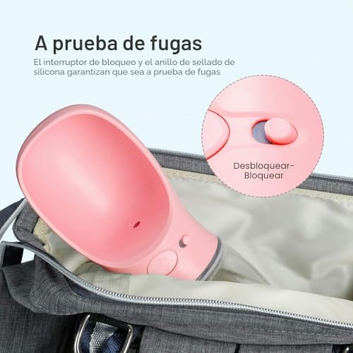 Miniatura 4 de Cotop Botella Para Perros, 350ml Dispensador De Agua Antibacteriano Para Mascotas, Taza Para Beber Para Mascotas Al Aire Libre Rosa