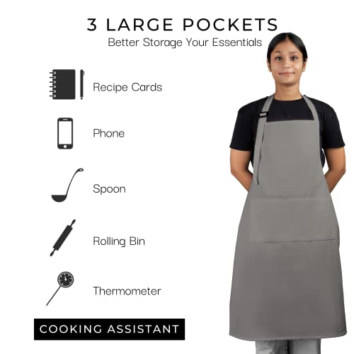 RAJRANG Pack of 2 Cooking Aprons for Women with pockets 35x27 Inches Vintage Farmhouse Bib Aprons for Men - Natural Grey - Image 4