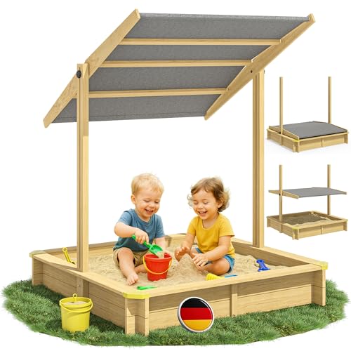 Spielwerk® Sandkasten Samu Sonnendach 120x120cm naturbelassenes Holz...