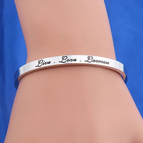 Feelmem Lacrosse Bracelet Live Love Lacrosse Cuff Bangle Bracelet, Lacrosse Jewelry, Present For Lacrosse Players/Coaches (Silver) #TOP4
