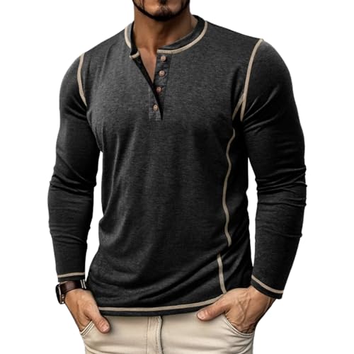 Mens Shirts Henley Long Sleeve Casual Basic Button Cotton T-Shirts Lightweight Fashion Pullover Shirts