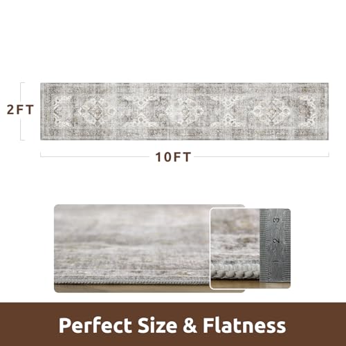 AMOAMI-2X10 Runner Rug-Washable Runners for Hallways-Soft Non Slip Bedside Rugs for Bedroom-Vintage Long Rug for Hallways Entryway Laundry Room Stair Kitchen Bathroom Grey