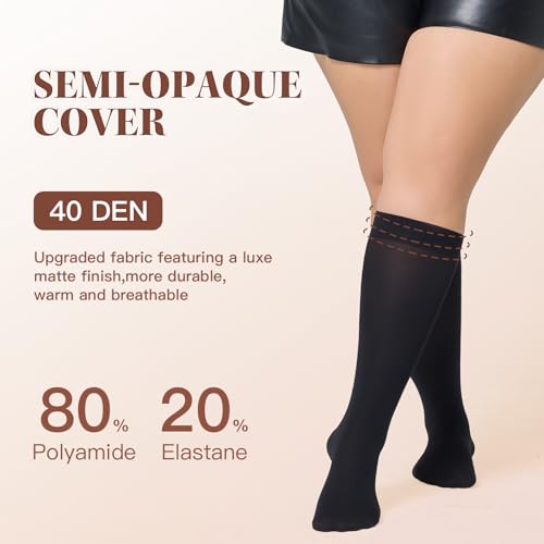 MANZI Plus Size Knee High Socks for Women Nylon Trouser Socks Women 40 Denier Semi Opaque Knee High Stockings4