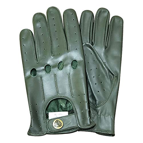 PRIME CUERO GRAN CALIDAD CUERO SUAVE REAL HOMBRE SIN FORRO GUANTES PARA CONDUCIR RETRO GUANTE EN DIEZ BELLOS COLORES - Verde Comando, S