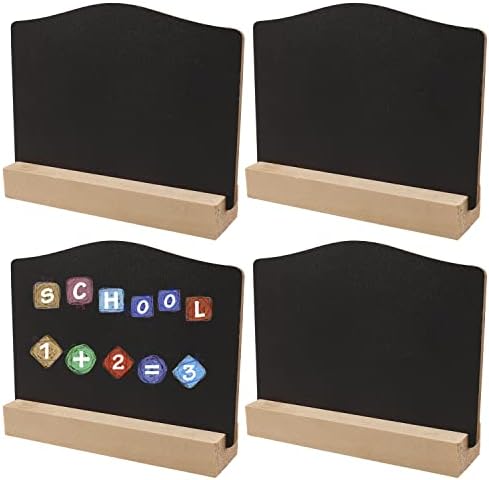 4 Pcs Small Chalkboard Signs, Mini Blackboard Double Sided with Wooden Base, Message Tabletop Board with Fiber Cloth for Wedding Party Table Numbers Food Signs3.9*3 inches)