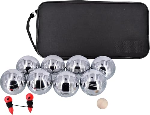 Unibos French Boules Set 8 Chrome-Plated Metal Boules with Jack Measuring Tool & Carry Bag | Traditional Pétanque Lawn Game | Outdoor Garden Beach & Camping Game for Family & Friends