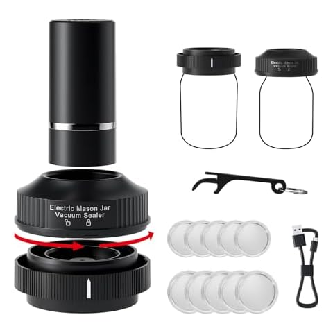 Electric Mason Jar Vacuum Sealer Kit - Wireless Kitchen Vacuum Sealer for Mason Jars, Food Preservation Vacuum Sealer with Wide & Regular Mouth Lids, Lid Opener, and USB Charging Cover