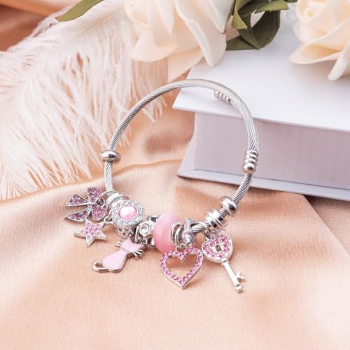 Kawaii Bracelets Cat Bracelet For Women y2k Accessories Pink Charms For Bracelets Cute Cat Accessories Birthday Gift Pink y2k Cute Charm Bracelet4