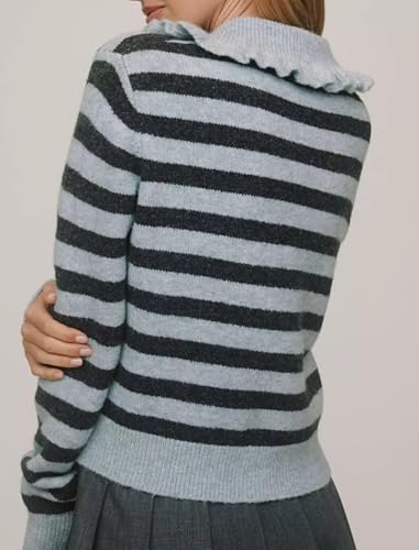 Image of HOCANDY Women Ruffle Collar Cardigan Sweater Preppy Cute Button Up Sweaters