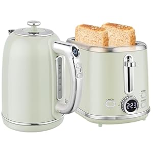 HOMCOM Waterkoker en Broodrooster Set 1,7L Roestvrijstalen Waterkoker 2 Sneetjes Broodrooster met 6 Bruiningsniveaus, 2200W Ontbijtset met Ontdooien, Opwarmen, Geheugenfunctie, LED Display,