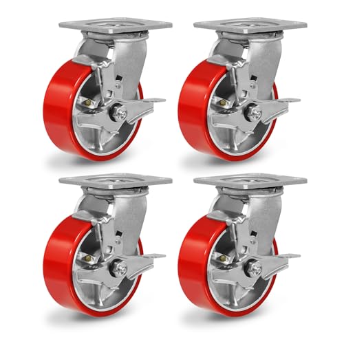 5"X 2" Heavy Duty Casters, Swivel Polyurethane Casters Set of 4 Plate Industrial Caster Wheels for Toolbox Workbench, Load Capacity 4000lbs