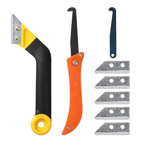 Pumwoy 8PCS Grout Removal Tool,Caulking Removal Tools,1pc Grout Scraping Rake,5pc Replacement Blades,1pc Grout Saw,1pc Saw Blade for Tile Cleaning