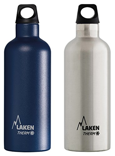 LAKEN Bouteille Isotherme Futura de en Acier Inoxydable avec Isolation sous Vide et goulot étroit 500 ML 2-Pack Argent+Bleu