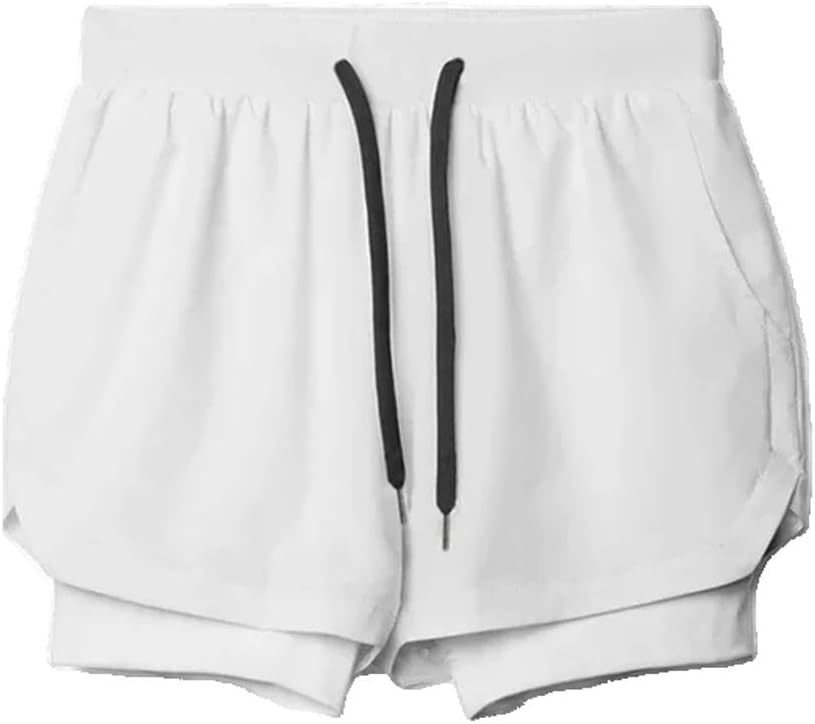 Men' Sports Shorts in Running Double Layer Breathable Fitness Bodybuilding Training Jogging Shorts