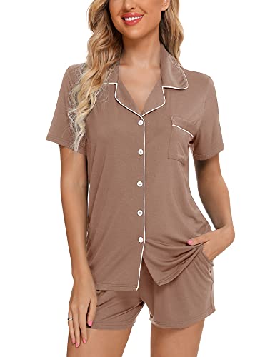 Image of Anjue Womens Pajamas Set Short Sleeve Sleepwear Button Down Nightwear Shorts Soft Pj Sets S-XXL