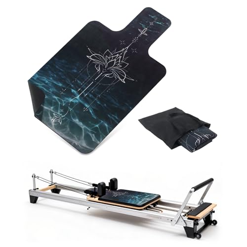 Anti-Skid Pilates Reformer Mat with Black Bag, Plush Pilates Towel Mat for Universal Machines, Packable, Moisture-Absorbing, Rapid-Dry for Home & Studio Fitness (Dark Green Lotusl)