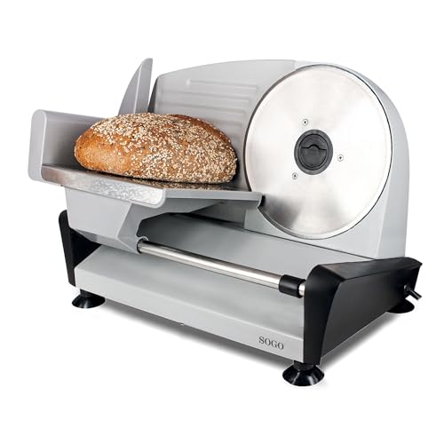 SOGO Cortadora de Fiambre Inoxidable 150W con Hoja 190mm - Cortafiambres Eléctrico con Grosor Ajustable hasta 15mm - Máquina de Cortar Fiambre Profesional Segura y Fácil de Limpiar para Casa o Negocio