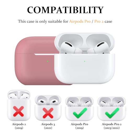 Image of Meliya for AirPods Pro 2 /1 Gen (2023 /2022 /2019) Case Cover with Cleaning Kit and Keychain, Soft Silicone Case Compatible with Airpods Pro 2 (USB-C /Lightning Cable) - Pink