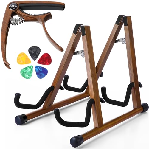 Enhon Double Guitar Stand, Wood A Frame Acoustic Guitar Stand