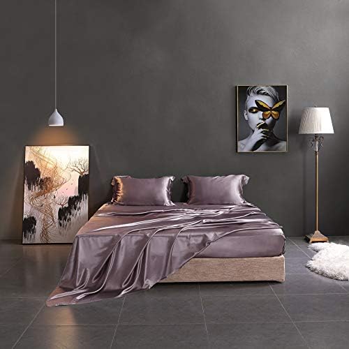 THXSILK Silk Sheet Set 4 Pcs, 7A+ Silk Bed Sheets, Luxury Bedding Sets -Ultra Soft, Durable-100% Top Grade Mulberry Silk, Queen Size, Purple