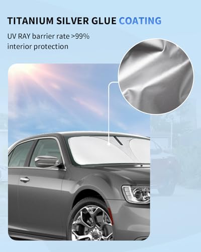 Windshield Sunshade for Chrysler 300 300C Front Window Sun Shade Custom Fit Chrysler 300 300C 2011-2024 2025 Accessories Windshield Cover 4 Layers UV Rays Heat Protection Foldable Sun Visor Protector