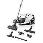 Bosch Staubsauger beutellos Serie 6 BGC41XALL, Bodenstaubsauger, Testsieger, ideal für Allergiker, Hygiene-Filter, Hartbodendüse, XXL-Polsterdüse, hohe Saugleistung, leise, 700 W, weiß