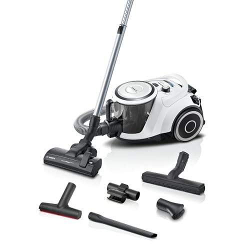 Bosch Staubsauger beutellos Serie 6 BGC41XALL, Bodenstaubsauger, Testsieger, ideal für Allergiker, Hygiene-Filter, Hartbodendüse, XXL-Polsterdüse, hohe Saugleistung, leise, 700 W, weiß