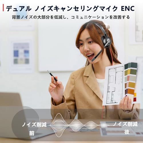CallezヘッドセットUSB接続 ENC ダブルノイズキャンセリング PC用ヘッドセット 有線コントロール 片耳 高性能マイク付きヘッドホン 350°回転 MS Teams通話ボタン 音量調節とミュート機能付き 軽量 小型 Teams Zoom Skype Web会議 リモートワーク 在宅勤務 コールセンターに適用される 長時間 クリアな通話 超快適