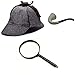 Produktbild thematys Sherlock Holmes Deerstalker Mütze + Pfeife + Lupe Detektiv Kostüm-Set - perfekt für Fasching & Karneval - Einheitsgröße (Style 2)