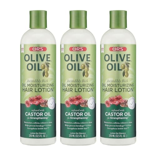ORS Olive Oil Incredibly Rich Moisturizing Hair Lotion with Castor Oil for Strengthening 12.5 Ounces (Pack of 3)