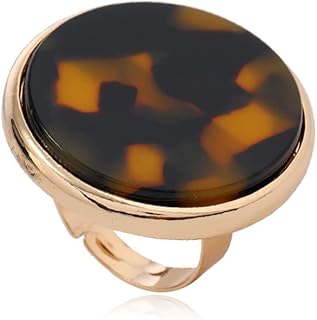 Round Tortoise Shell Statement Ring for Women Girls Fashion Adjustable Acrylic Leopard Textured Big Band Finger Rings Comfort Fit Gold Plated Retro Birthday Holiday Y2K Party Jewelry